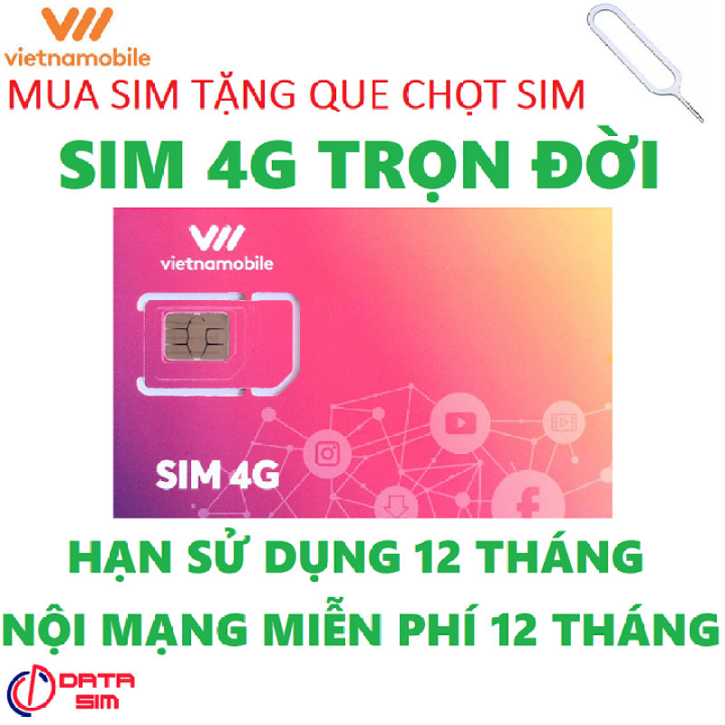 [HCM]Sim 4G vietnamobile trọn đời 180GB hạn sử dụng 12 tháng tặng que chọt sim