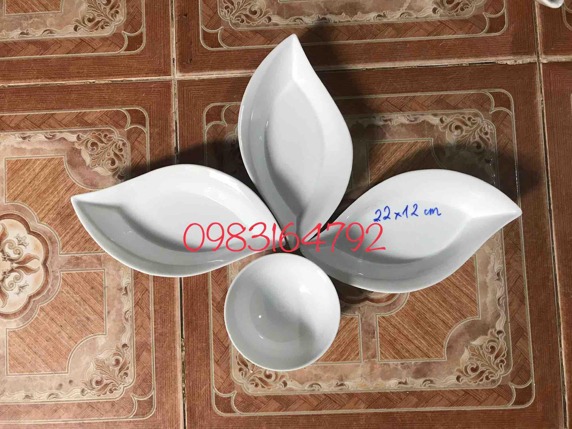 Sét đĩa thuyền hoa 5 cánh gốm sứ Bát Tràng