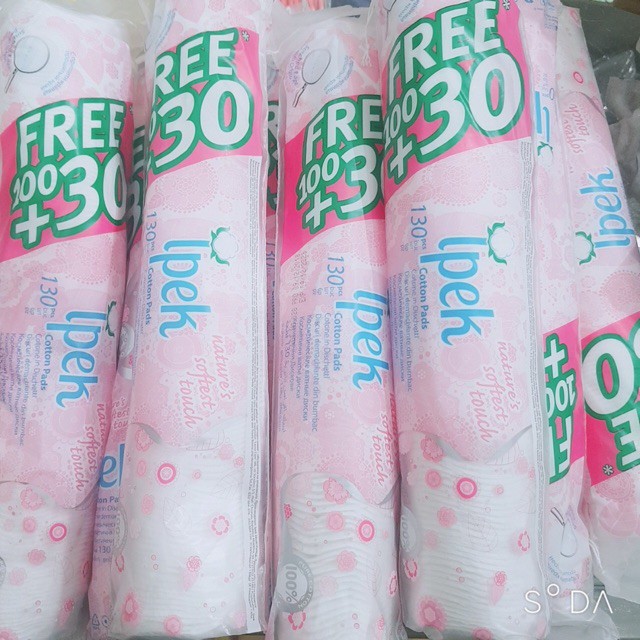 Bông tẩy trang IPEK 130 miếng 100% cotton