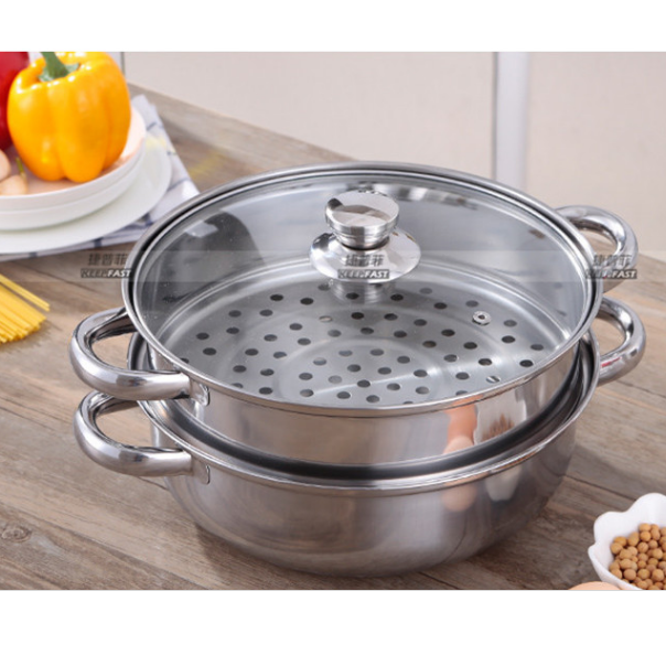 Bộ xửng hấp inox 28cm - nồi hấp đa năng 2 tầng cao cấp nắp kính