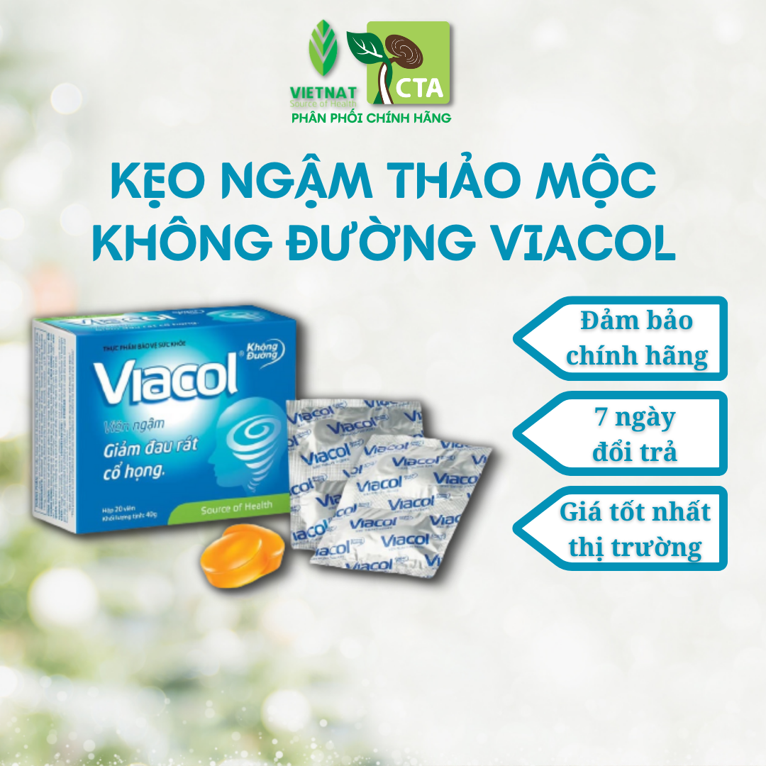 Kẹo Ngậm Viacol Thảo Mộc Vietnat Không Đường (Hộp/20 viên)