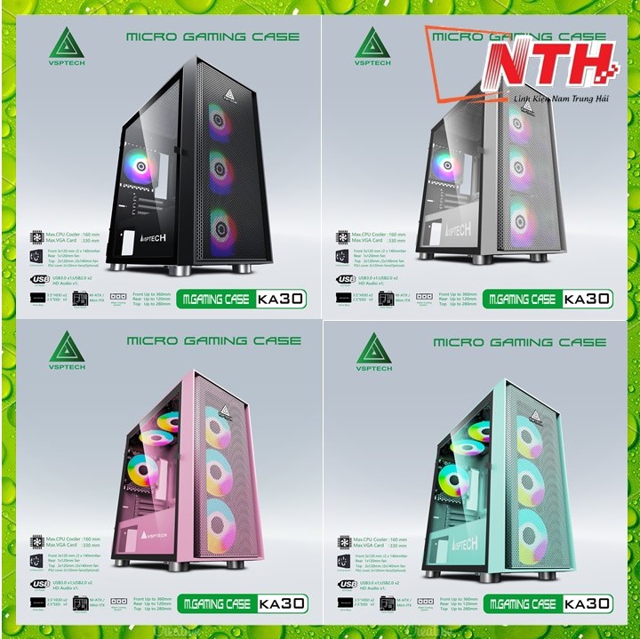 Case Gaming VSP KA30 Mini Tower (Màu Đen-Trắng-Hồng- Xanh)