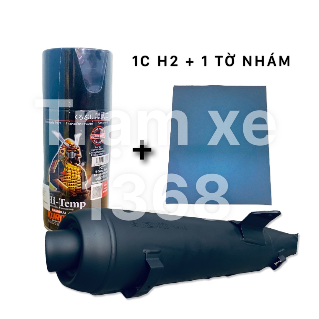Sơn xịt chịu nhiệt chống cháy màu đen mờ 300ml - Sơn pô xe máy ô tô - Sơn Samurai chịu nhiệt H2 màu đen Trạm Xe 1368