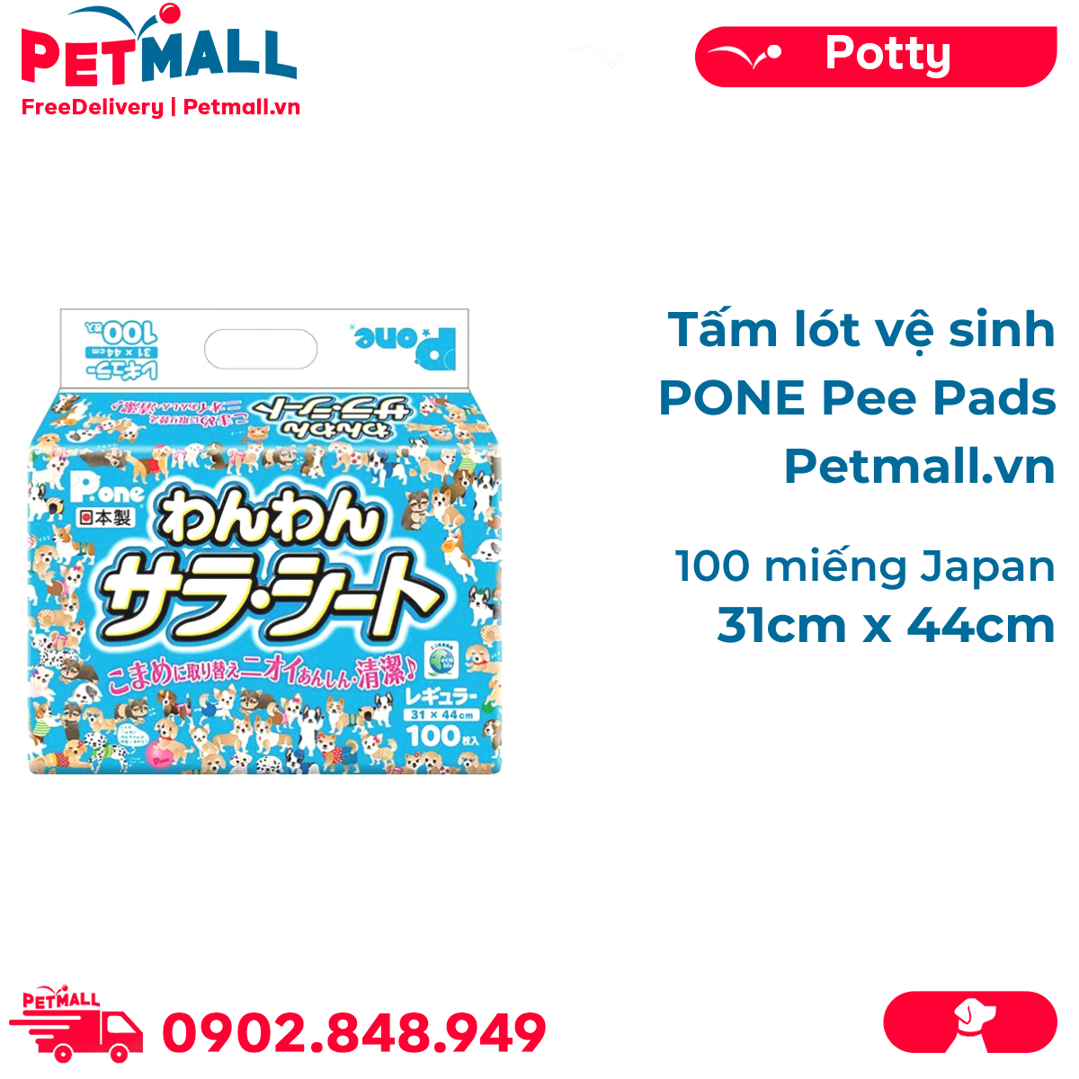 Tấm lót vệ sinh Petsmix PONE Pee Pads 31cm x 44cm - 100 miếng Japan PETMALL