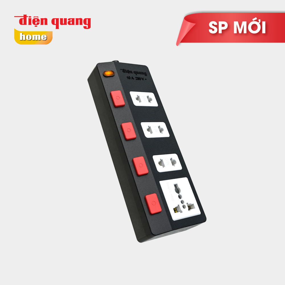 Ổ cắm điện đa năng Điện Quang ECO 4SBW (4 lỗ 4 công tắc) công suất 2500w, tự ngắt khi quá tải, BH 12 tháng
