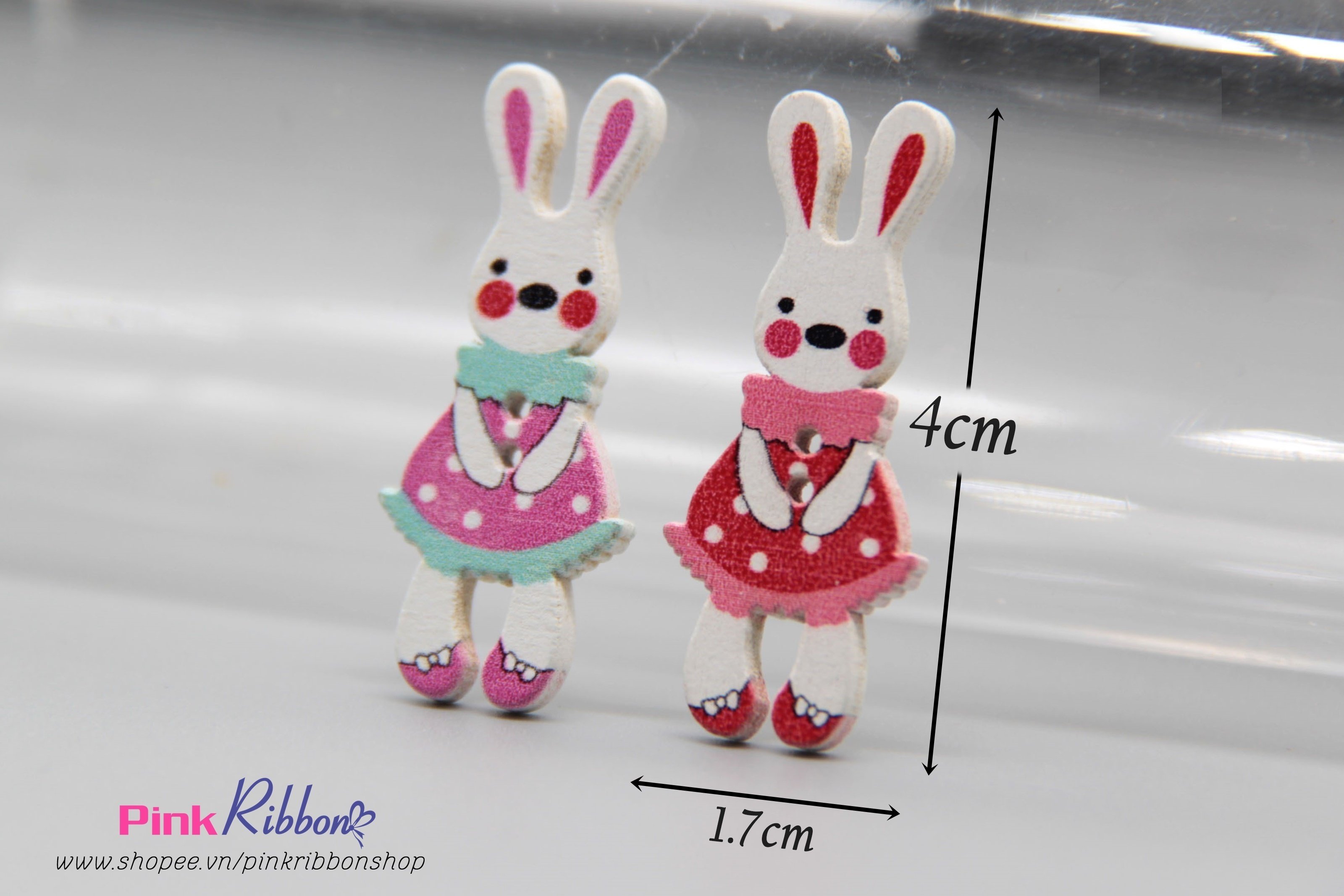 [Set 5c] Thỏ gỗ trắng cỡ 4cm x 1.7cm