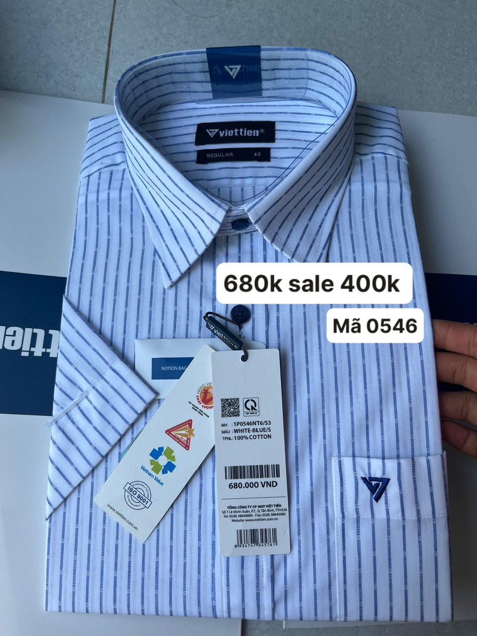 Áo sơ mi Việt Tiến ngắn tay giá mác 680k sale 400k