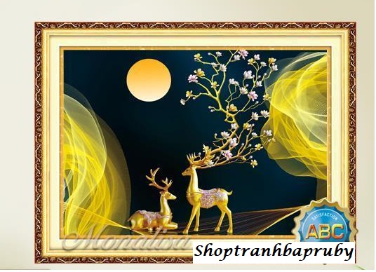 Tranh đính đá Hươu vàng ngắm trăng YD3005 kích thước 80 x 60 cm