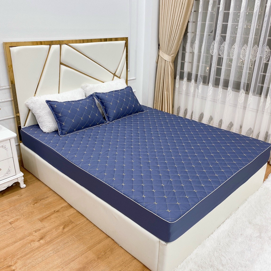 Ga trải giường,drap trải giường,ga giường phi lụa cao cấp trần bông 3 món sang xịn mịn full size 1m6,1m8,2m2