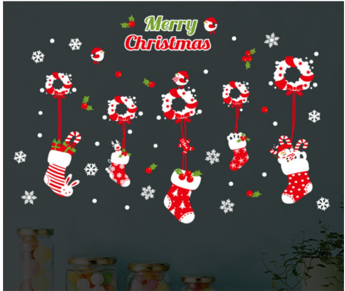 Decal trang trí Noel - Rèm vớ đỏ dễ thương