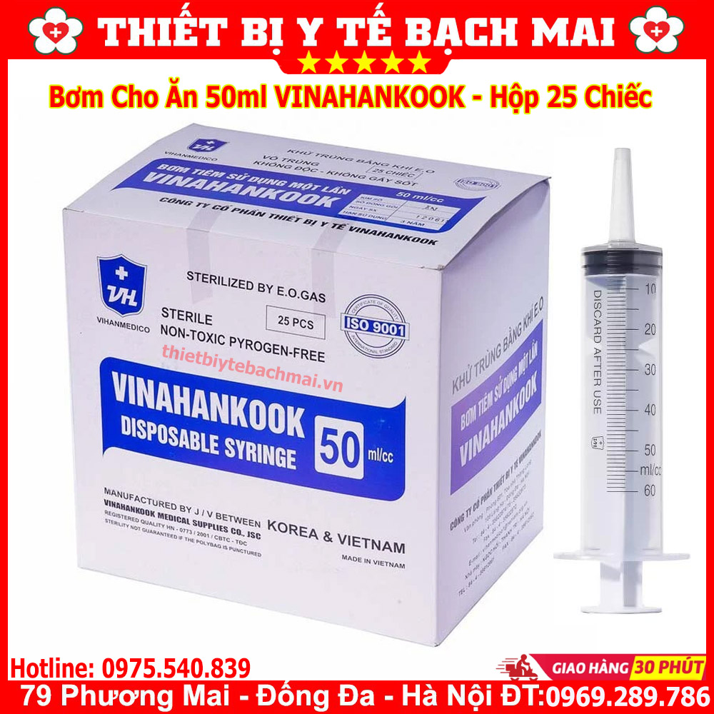 Bơm Cho Ăn 50cc Vinahankook - Bơm Tiêm Ăn 50ml/cc [Hộp 25 Chiếc]