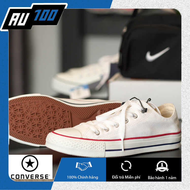 [AU100] Giày Converse nữ màu trắng viền đỏ đen [ Converse chính hãng không gây hôi chân] (made in Vietnam)