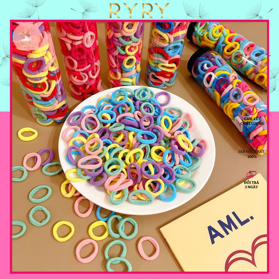 Set 100 Dây Thun Cột Tóc Co Giãn Nhiều Màu Sắc Dành Cho Bé Gái