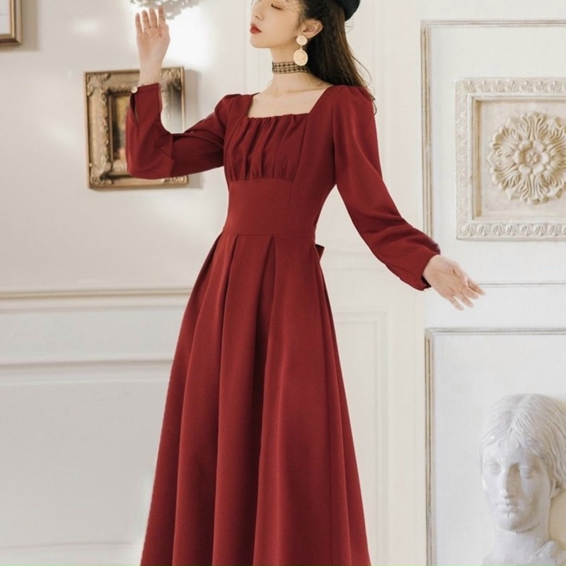 Đầm nhúng ngực tay dài 2 màu
