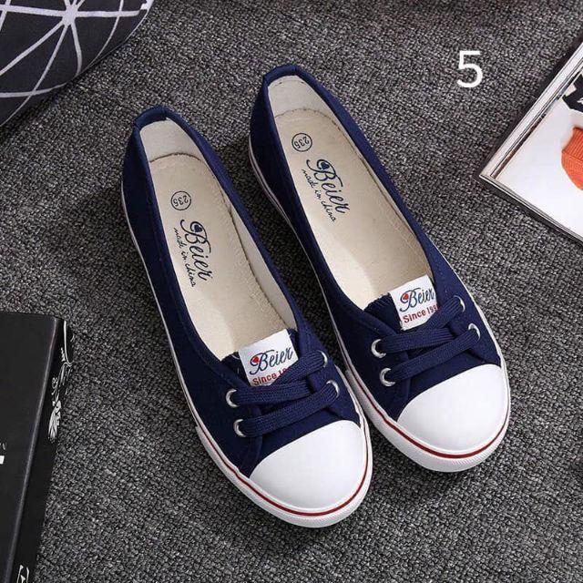 Giày Lười Nữ, Giay Luoi Vai Nu, giày Slip-on Vải Mềm Mại, giày lười nữ buộc dây