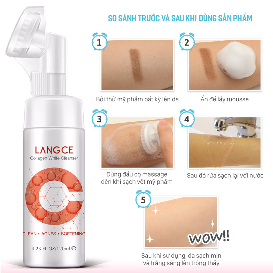 [HCM]RỬA MẶT CỌ MÁT XA COLLAGEN+ TRẮNG DA LANGCE DƯỠNG ẨM 120ml LANGCE DÀNH CHO NAM
