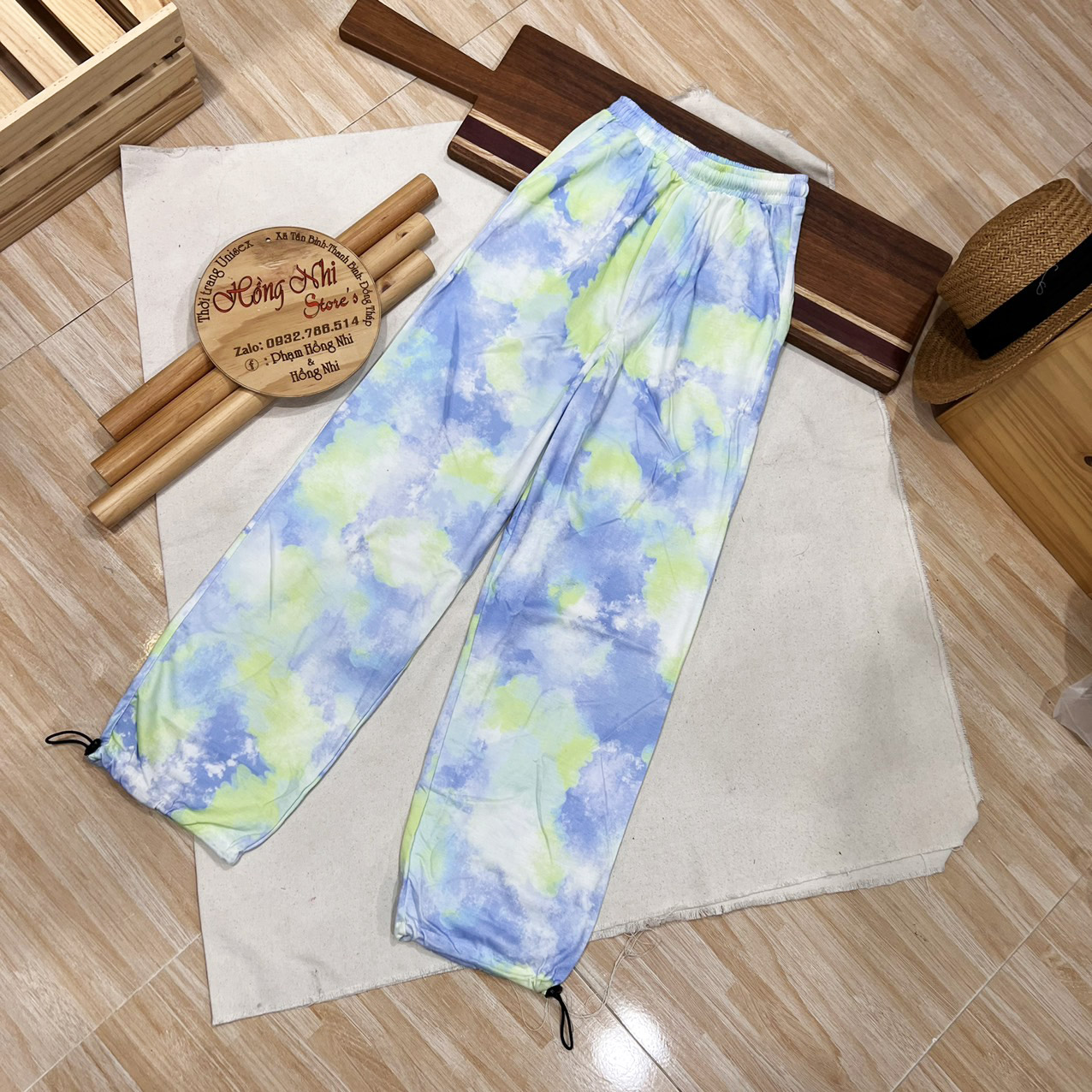 Quần Jogger 3D Ulzzang Unisex Jogger Loang Màu Dây Rút Lai Ống Rộng Xanh Bầu Trời V2 - MM