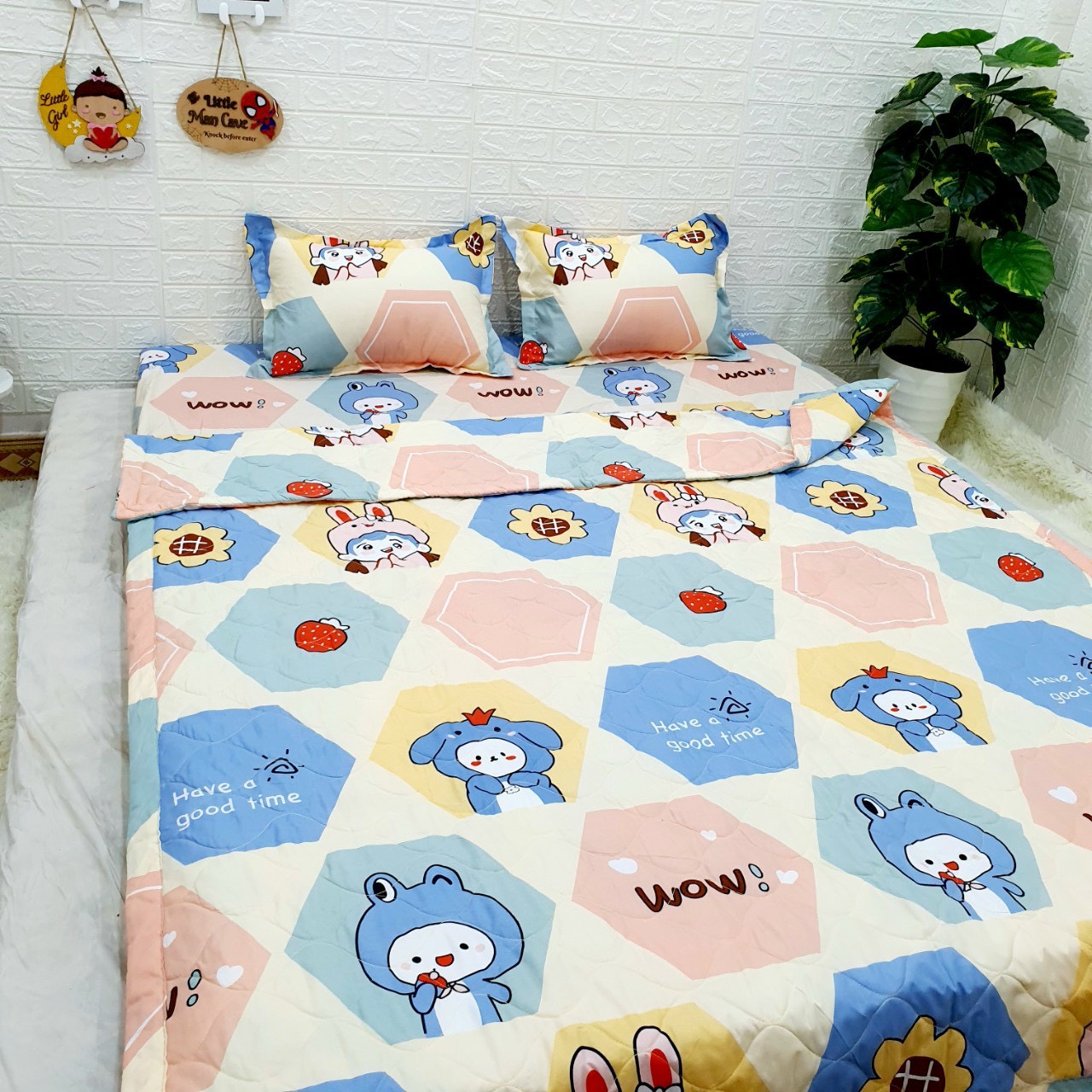 Bộ Chăn Ga Gối Cotton Poly - Thỏ Wow ( 3 Món , 4 Món , 5 Món ) Tiệm Nhà Cá