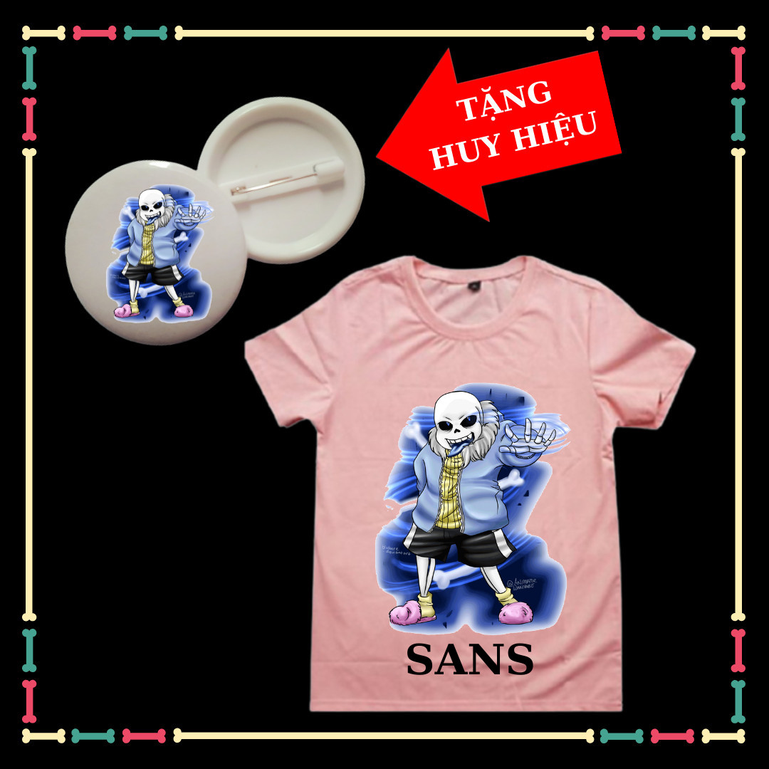 Áo thun bé trai bé gái Sans Undertale phong cách, tay ngắn vải cotton 4 chiều cho trẻ em-Tặng Kèm huy hiệu