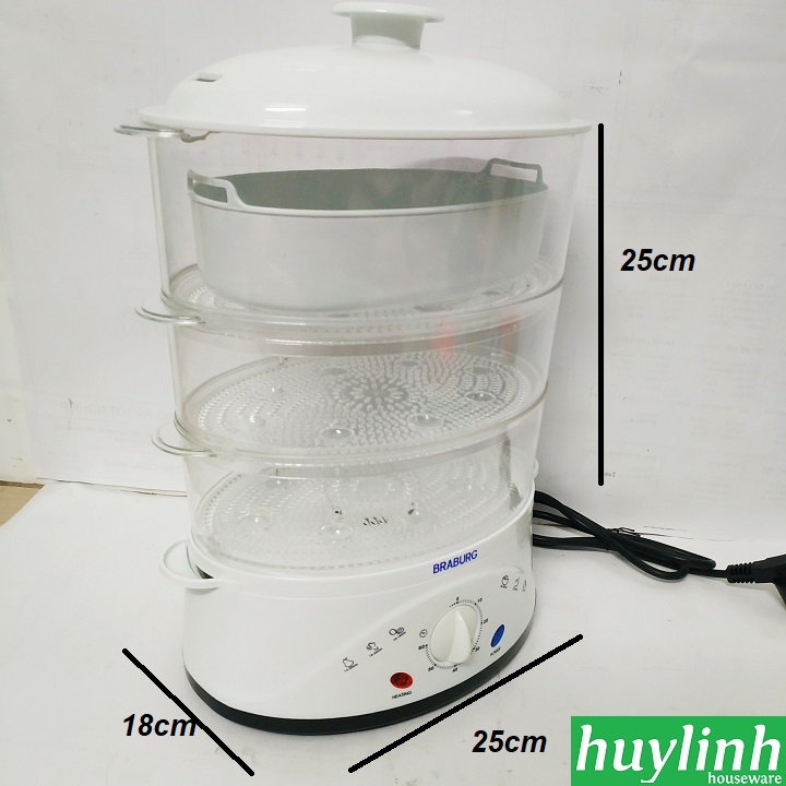 Nồi hấp điện 3 tầng Braburg B3L - 8.5 lít - B3K - 9 lít