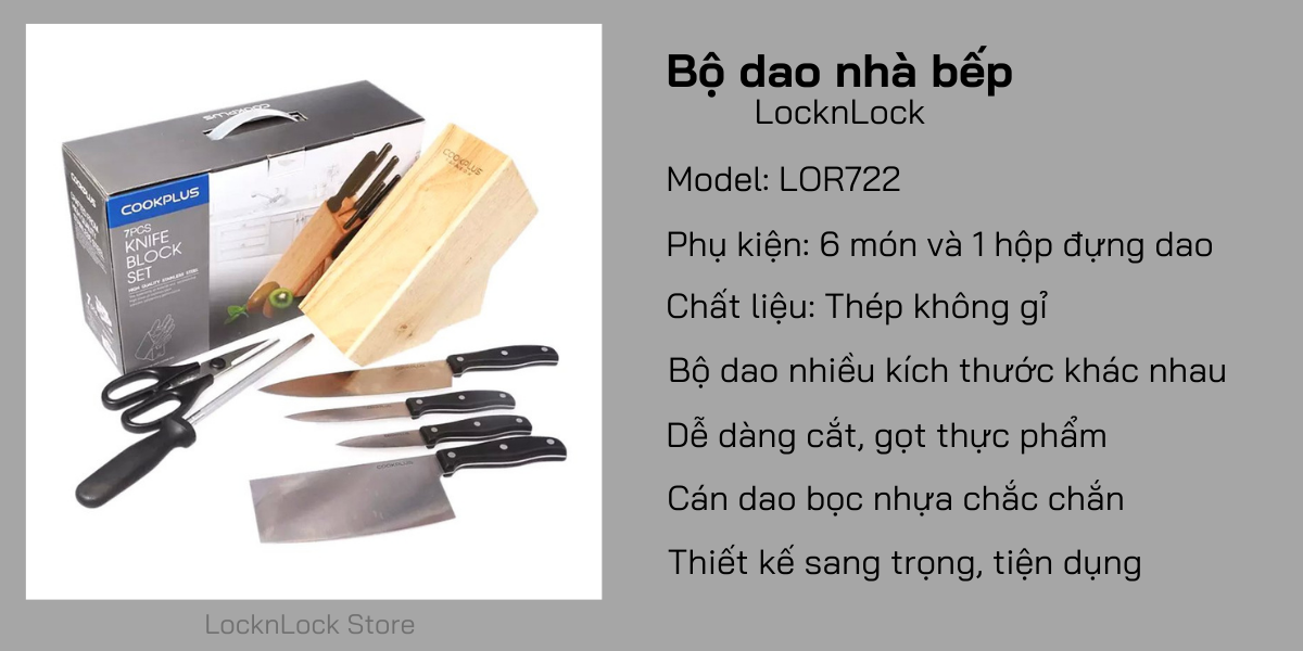 Bộ dao 7 món Lock&lock Cookplus bằng thép không gỉ LOR722