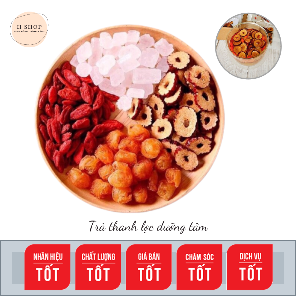 Trà thanh lọc dưỡng tâm (long nhãn, kì tử, táo đỏ thái lát, đường phèn bi)