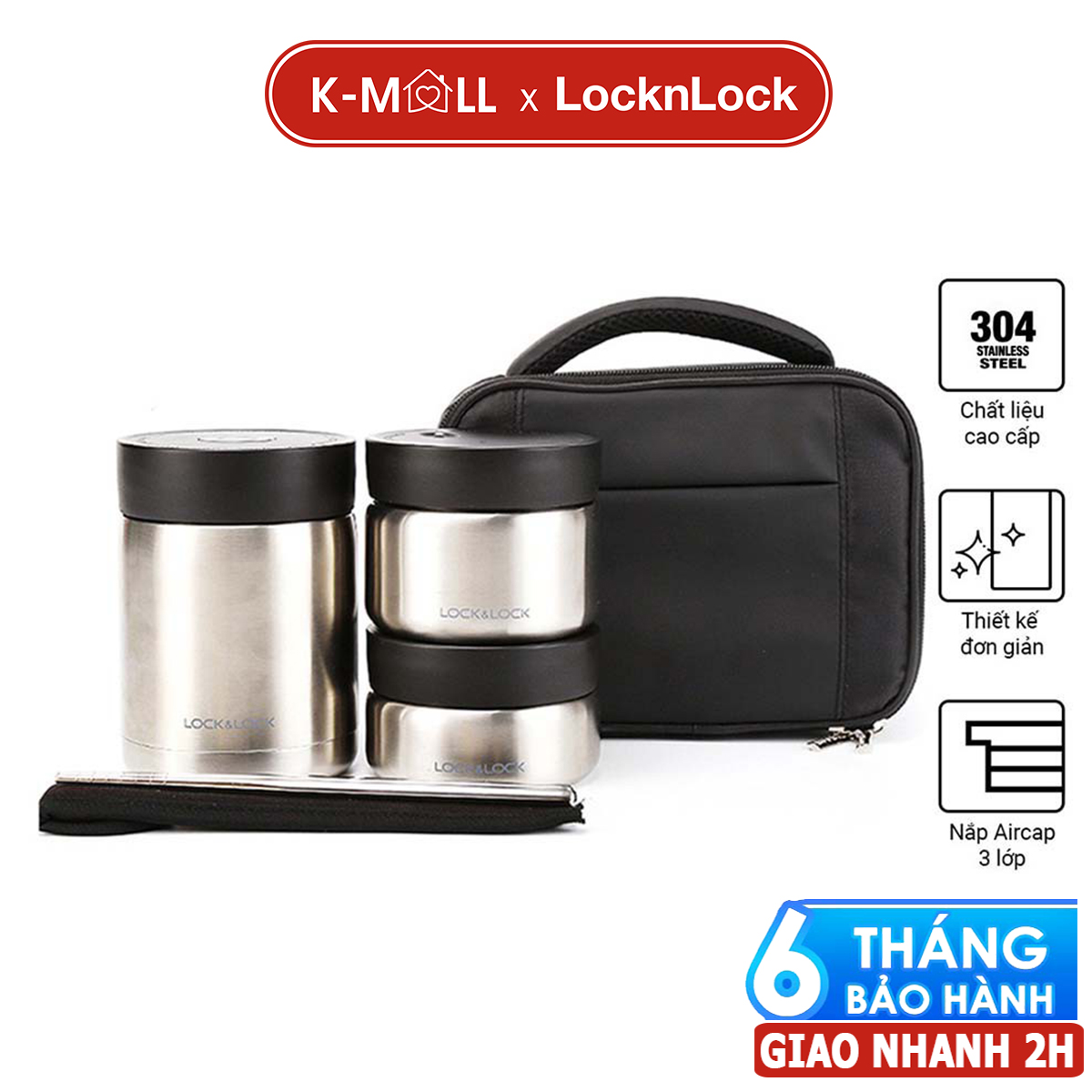 Bộ hộp cơm giữ nhiệt locknlock màu bạc 3 ngăn, có nút thoát hơi điều chỉnh lhc8031slv lhc8031 - k-mall