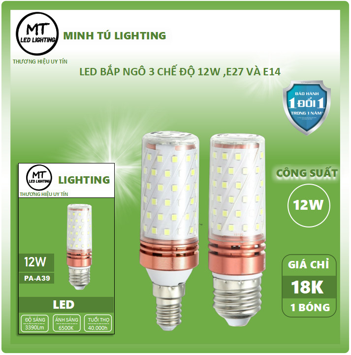 Bóng đèn Led Bắp Ngô 3 Chế Độ 12w E27 E14