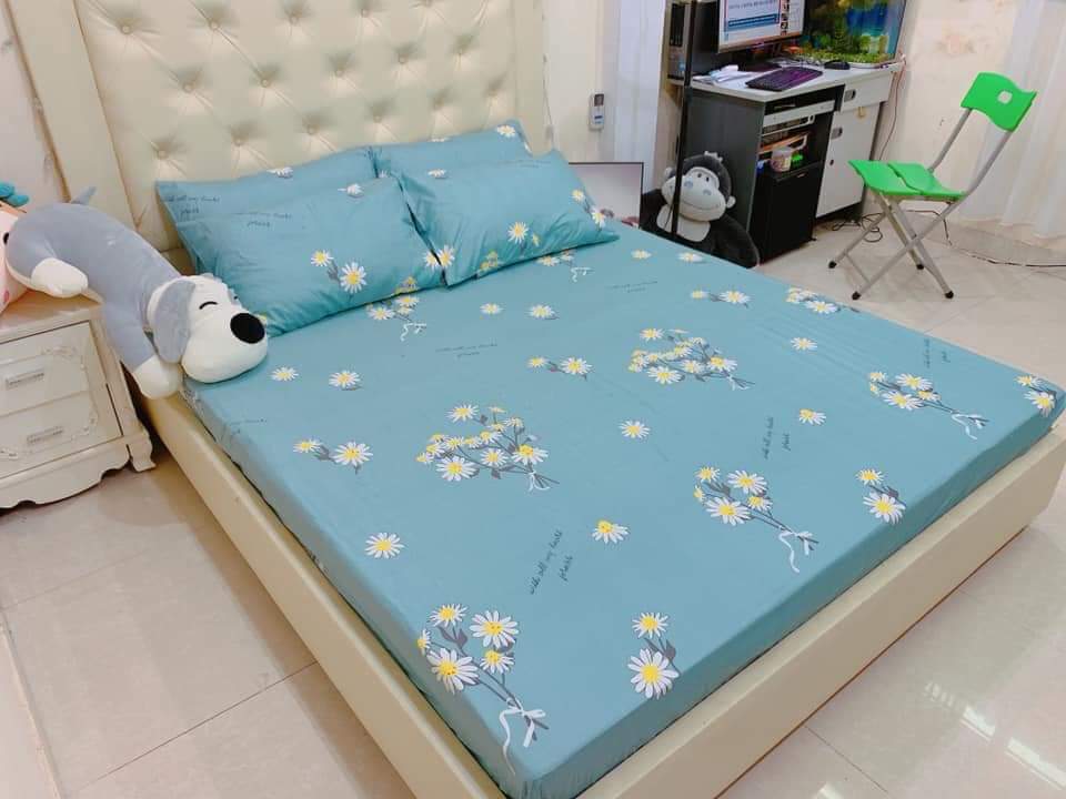 (FreeShip MAX) Bộ ga gối hoa dây 1.8mx2.0m (Xanh)