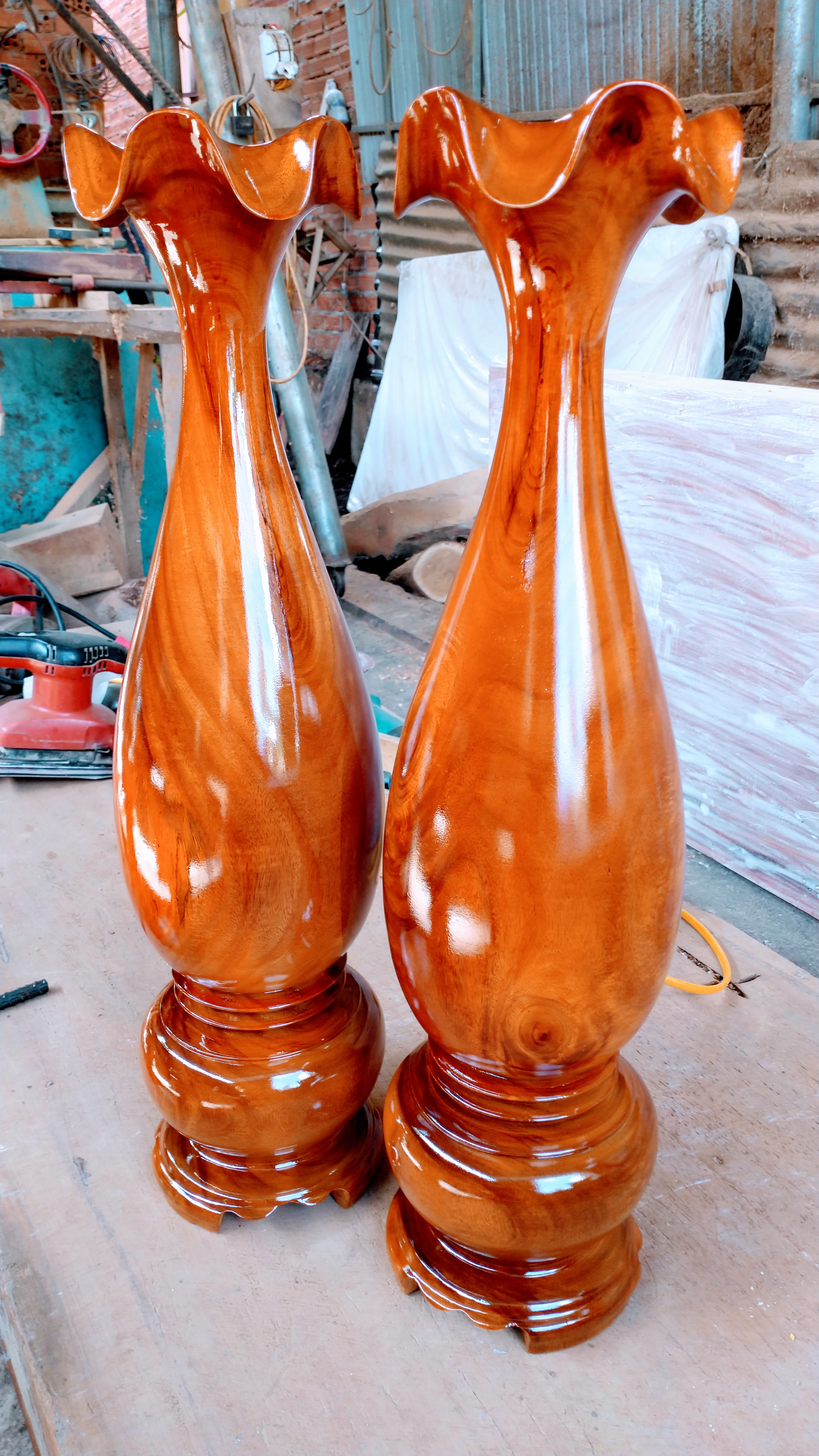 cặp lục bình gỗ cao 61cm bình gỗ trang trí bình gỗ deco bình bông