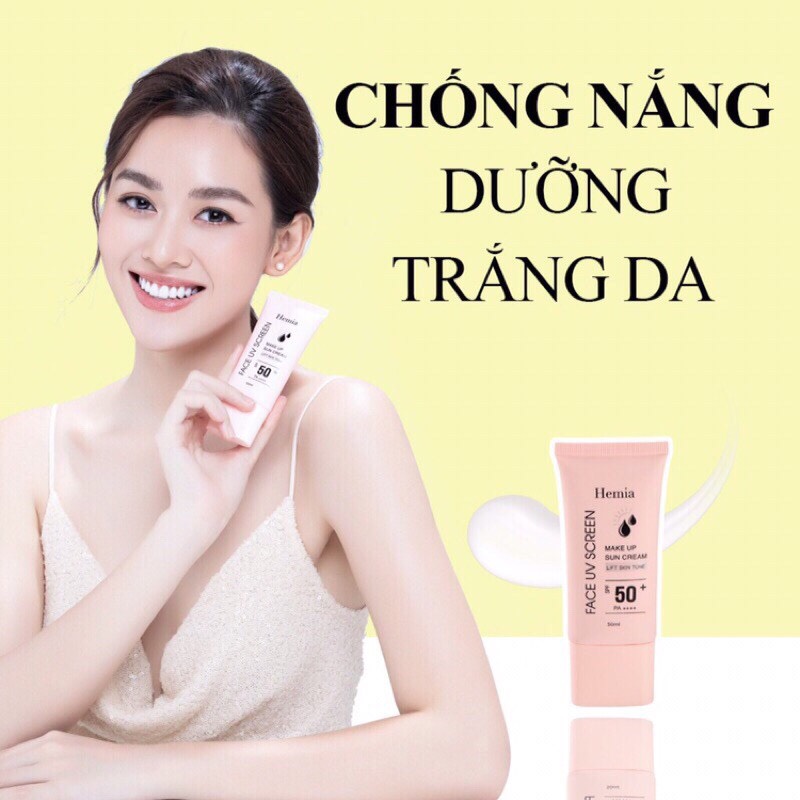 Kem Chống Nắng Hemia Hàn Quốc Dưỡng Trắng Make Up Bảo Vệ Da Chống Lão Hoá Cho Da Dầu Da Mụn Da Khô Da Thường