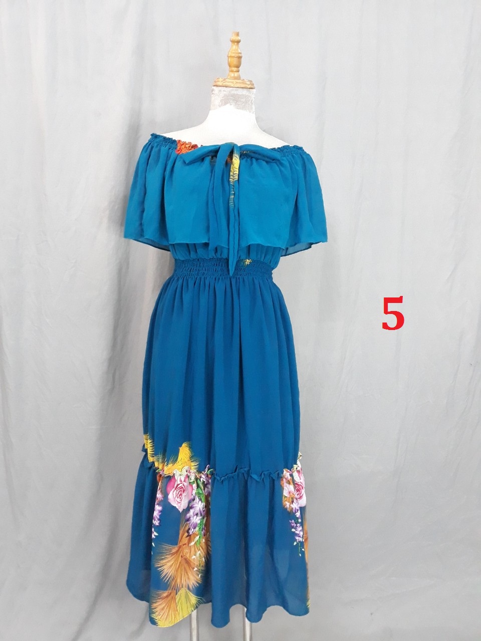 Đầm maxi voan, đuôi cá, cổ sen, nhiều màu
