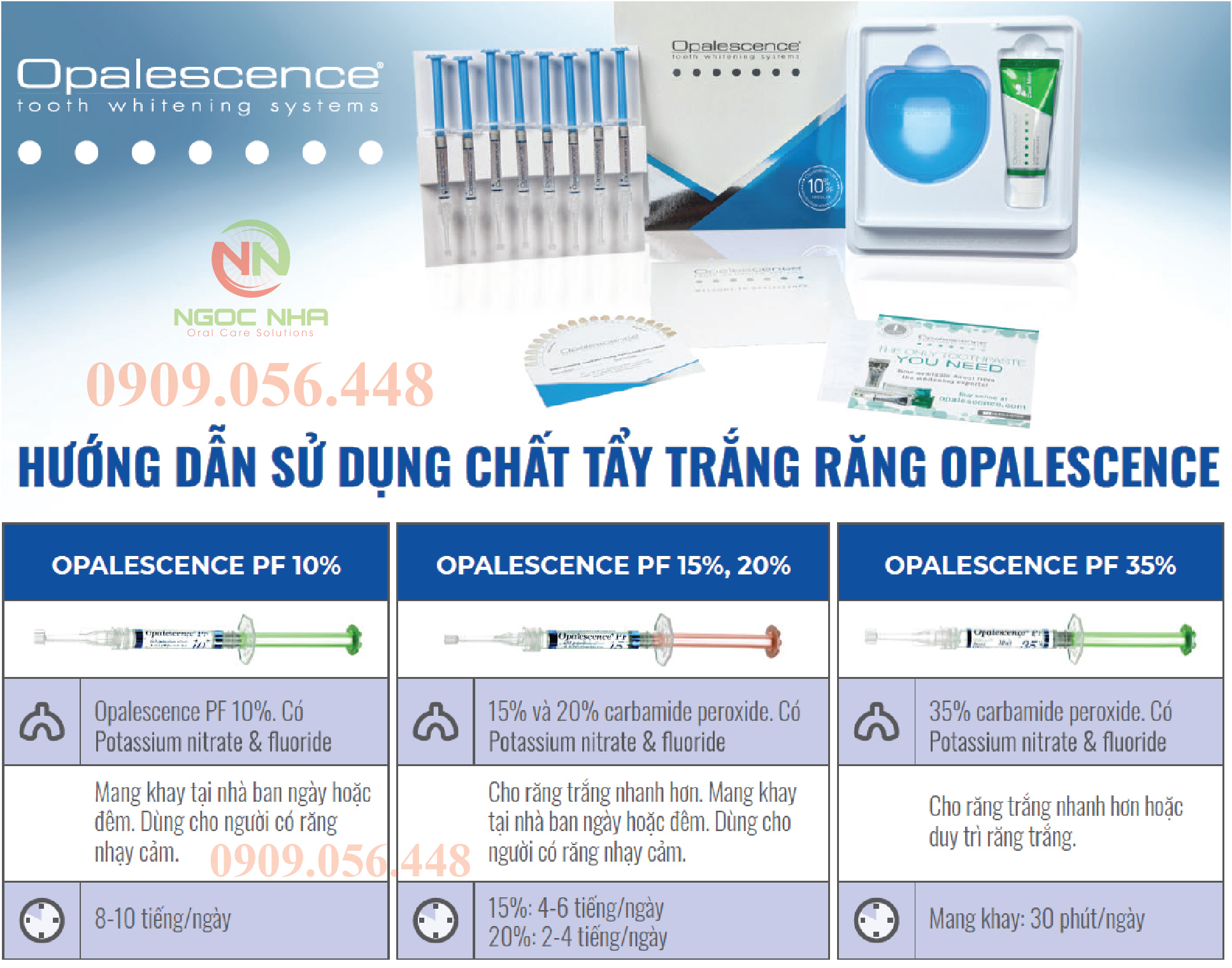 Gel tẩy trắng răng tại nhà Opalescence - có chứa PF (Nitrat Kali & Fluor) có tác dụng tẩy trắng răng, giảm ê buốt & giảm sâu răng, tuýp 1.2ml