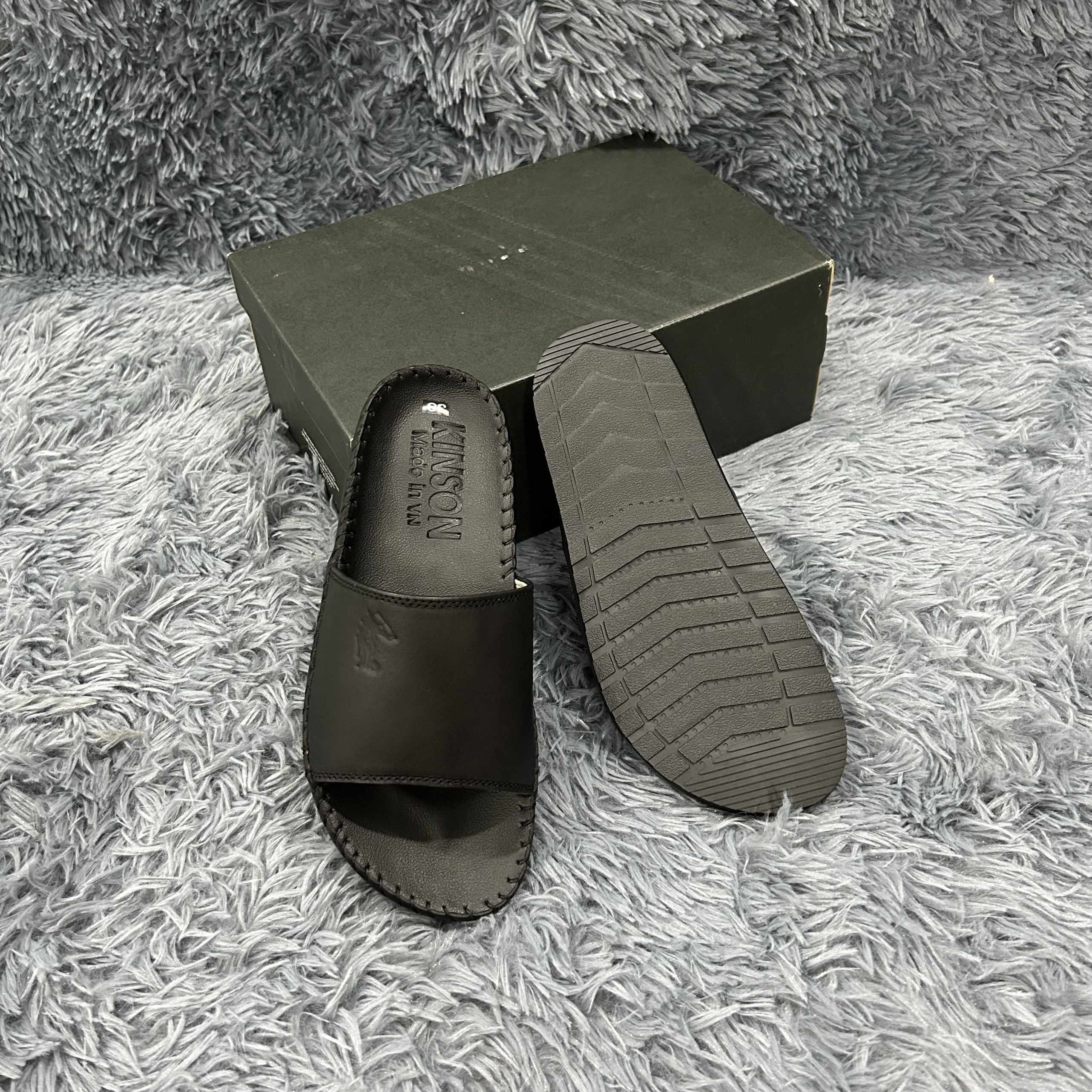 Dép Quai Ngang Nam Da Bò, Dép Nam Cao Cấp, Khâu Chỉ Toàn Bộ, Đế Chống Trượt KINSON Shop