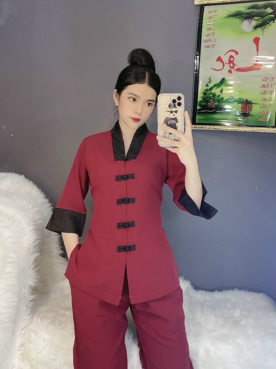 Đồ Lam Đi Chùa # Bộ viền hoa lụa Hàn 2# Quần Áo Nữ Cao Cấp