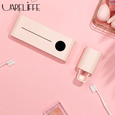 Uareliffe UV Light Toothbrush Sterilizer Automatic Toothpaste Dispenser Ultraviolet Antibacteria Toothbrush Toothpaste Holder Rechargeable LED Disinfection Wall Mounted Toothbrush Stand Automatic Toothpaste Extrusion For Home Bathroom