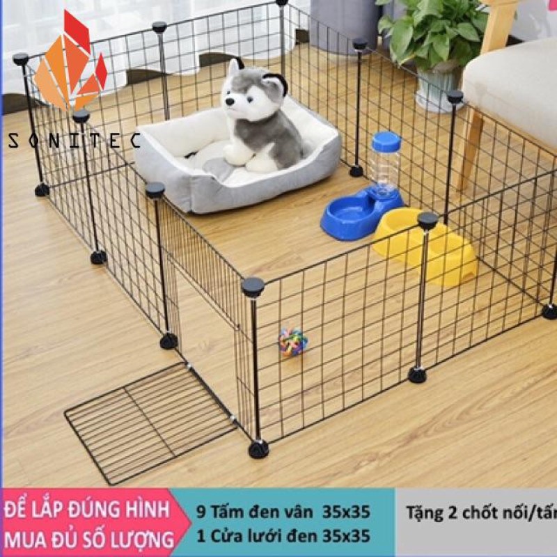Tấm Lưới Sắt 35*35 Đen (Tặng Kèm 2 chốt) Ghép Chuồng Quây Cho Thú Cưng Chó Mèo - Hàng Cứng Cáp Chắn Chắn - Dog Fence - Lồng Chó - Lưới Sắt - Nhà Cho Chó - Bán Tấm Lẻ - Hàng Có Sẵn