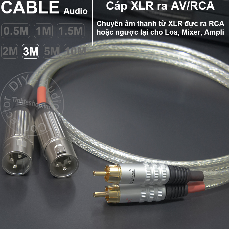 Xlr male to rca cable 2 wire diy 0.5m to 3m