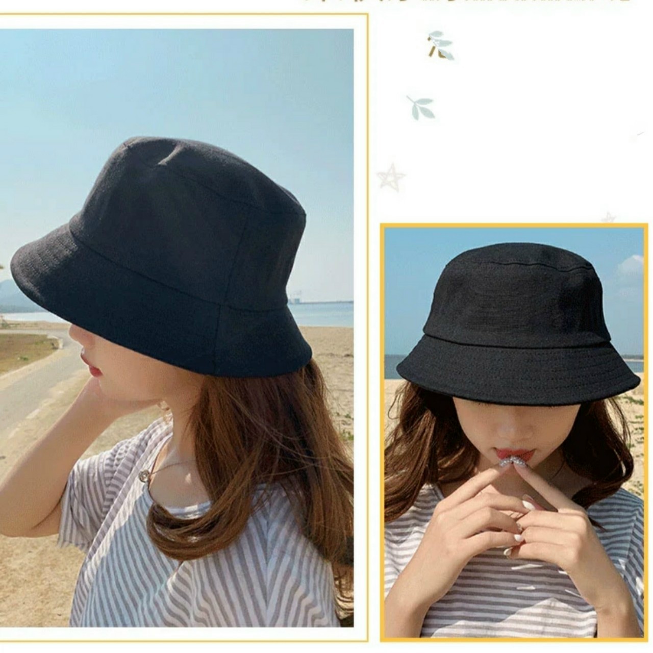 Bucket hats khaki plain color