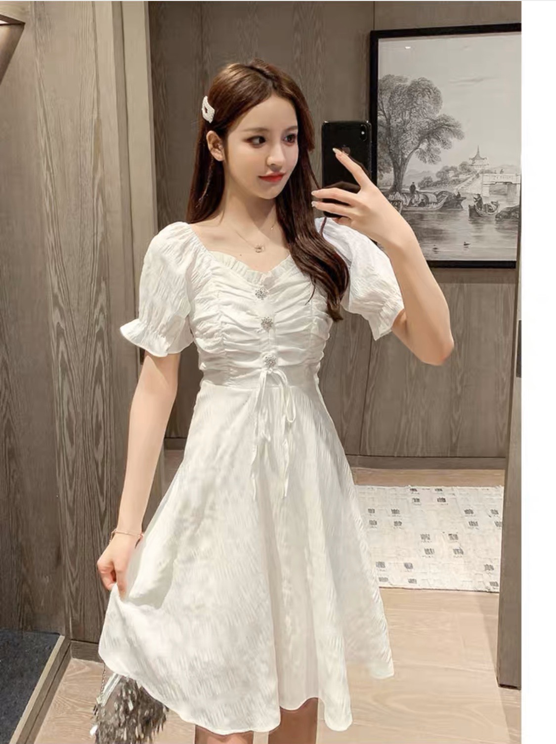 [HCM]ĐẦM RÚT NGỰC 3 CÚC- MIN DRESS T186