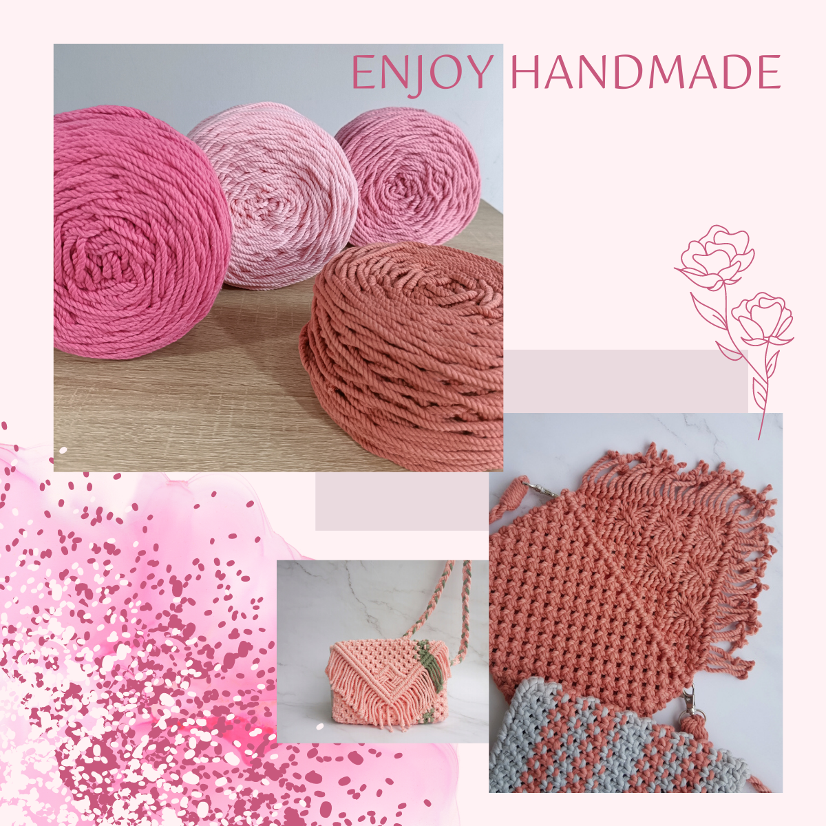 1 met Cotton rope knotted macrame hot colors 3 twist 5mm