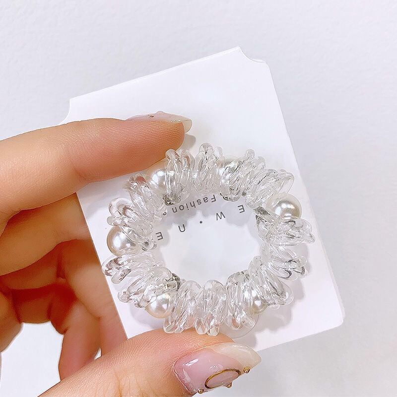 Dây cột tóc lò so đính ngọc trai phong cách hàn quốc hot trend cực hot , dây buộc tóc lò so hàn quốc, dây buộc tóc trong suốt đính hạt pktl0277
