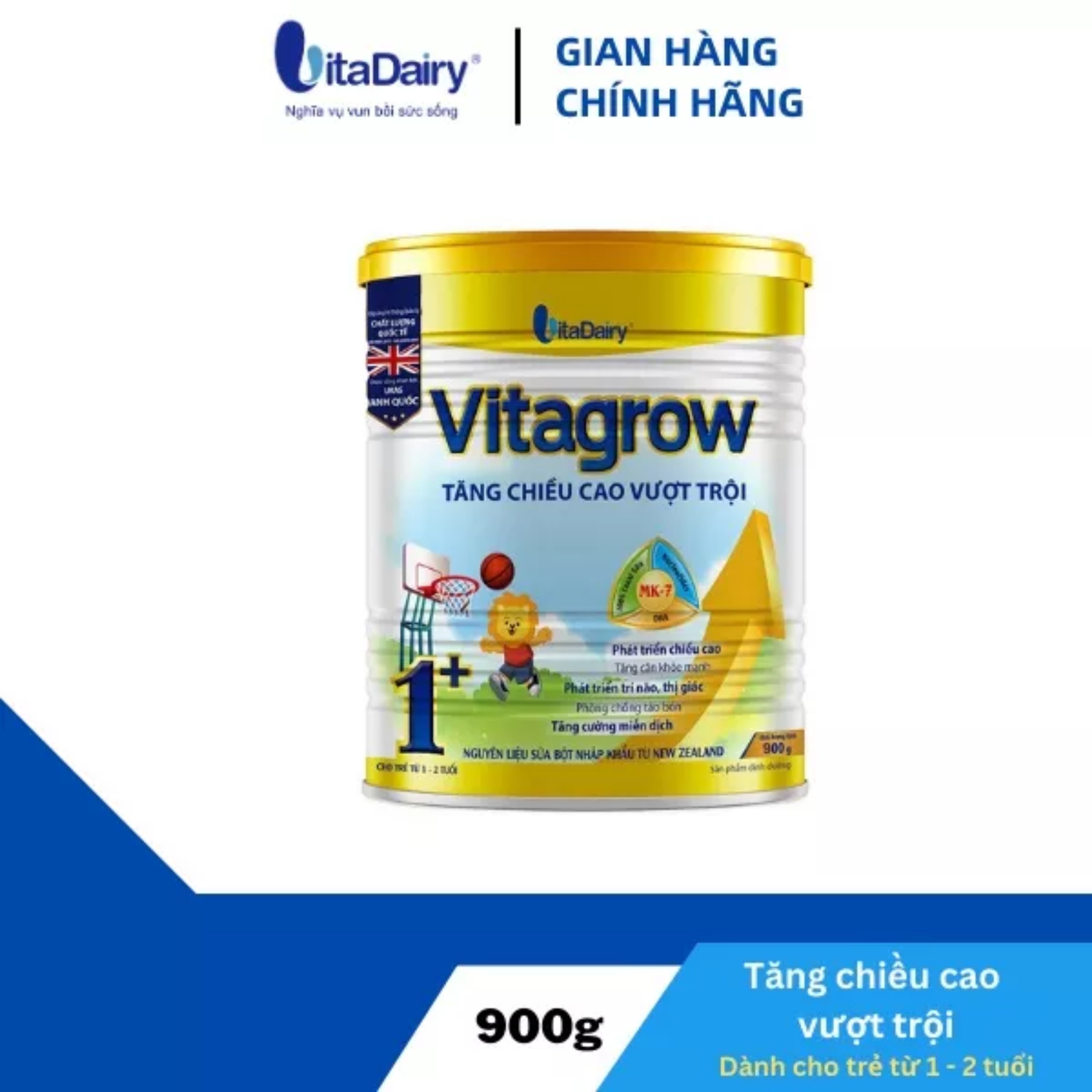 (HSD T10-2027) (Mẫu Mới) Sữa Bột VitaDairy Giúp Tăng Chiều Cao Vita Grow 1+ 900g.
