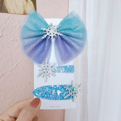 set 3 kẹp tóc nơ công chúa tuyết elsa