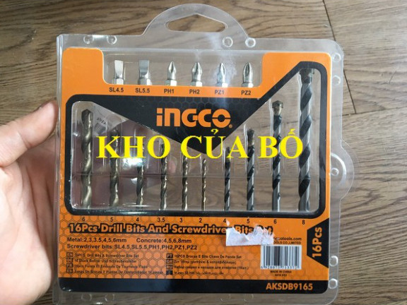 Bộ 16 mũi khoan kim loại và mũi bắt vít hiệu ingco-aksdb9165
