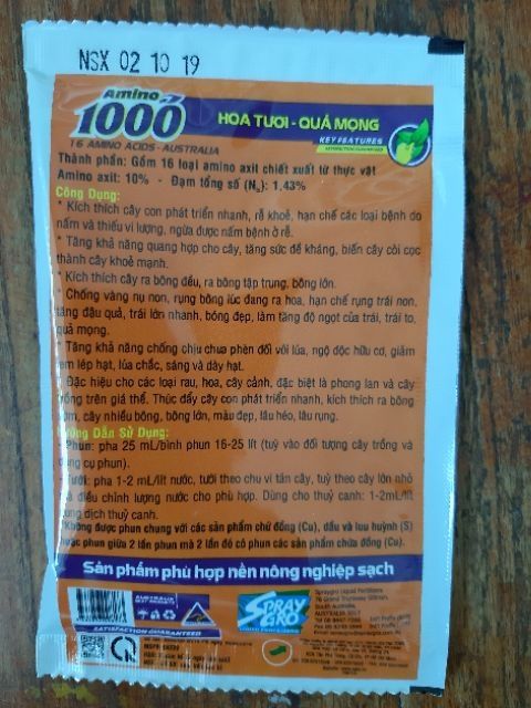 Phân bón vi lượng cho cây trồng Amino 1000