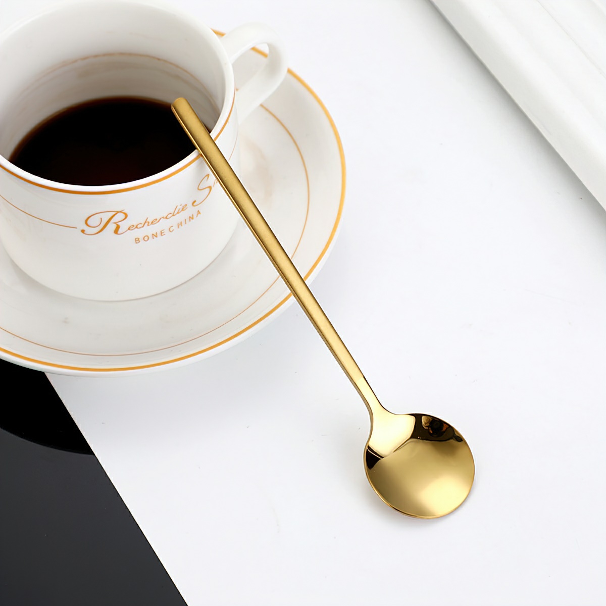 Luxury gold-plated stainless steel coffee spoon Cute tea/coffee spoon with handle 13 - 15 - 17cm long