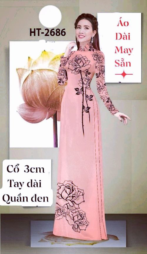 Áo dài truyền thống may sẵn kèm quần lụa đen