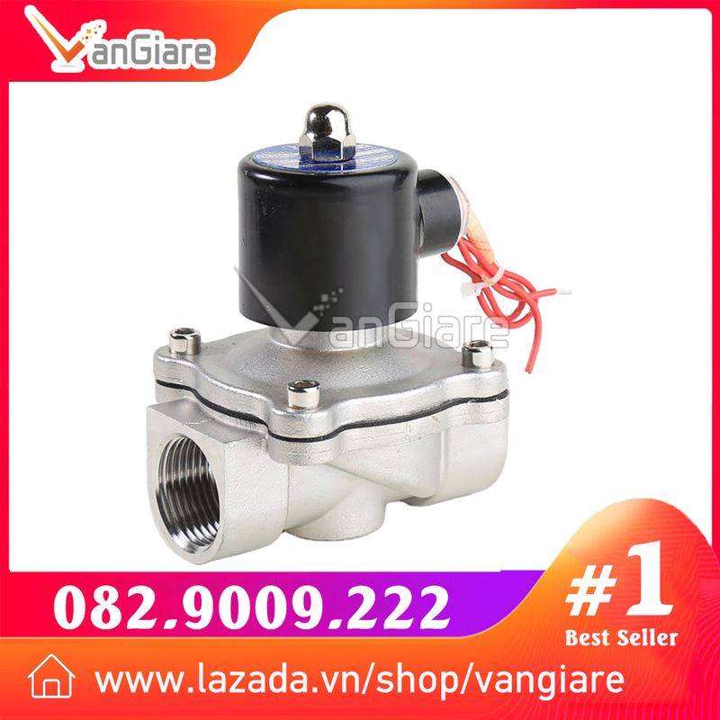 (Coil đồng 100%) Van điện từ INOX phi 21 27 34, thường đóng 12v 24v 110v 220v