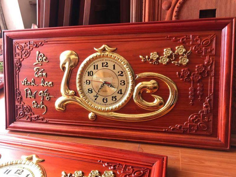 Tranh đồng hồ gỗ Hương đỏ chữ Lộc mạ vàng cao cấp (48 x 108 ) dày 3cm